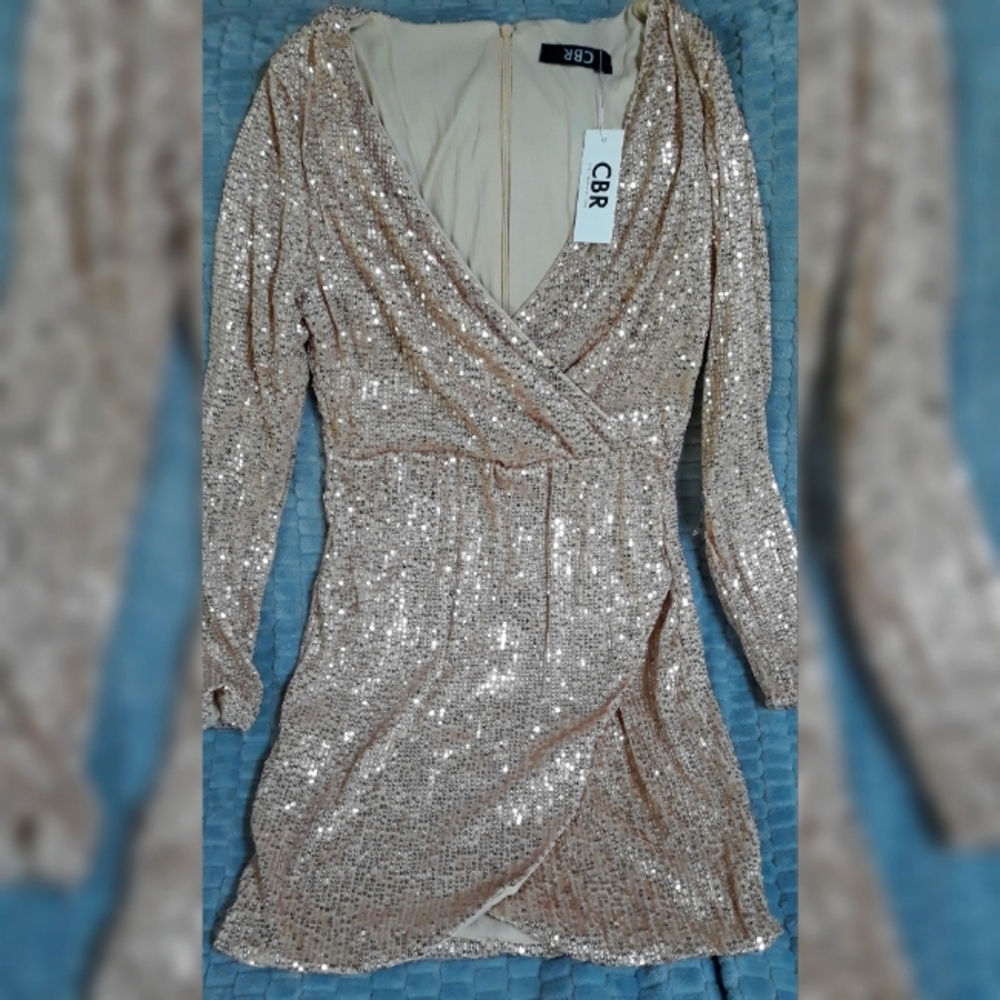 Rose Gold Sequin Cocktail Dress-Large NWT